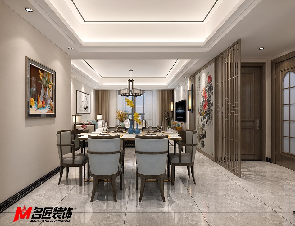 新中式風格室內裝修設計效果圖-中海寰宇三居123平米
