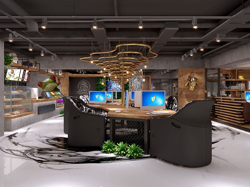 工業風格室內裝修效果圖-角蛙網咖辦公空間1000平米