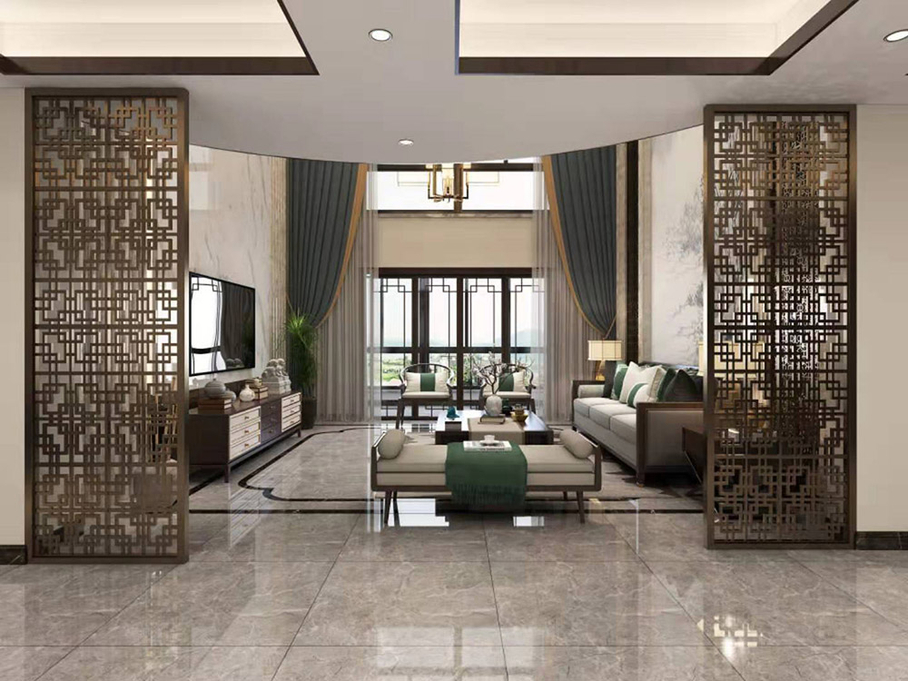 東岸桂園五居190平米-新中式風格裝修案例-客廳