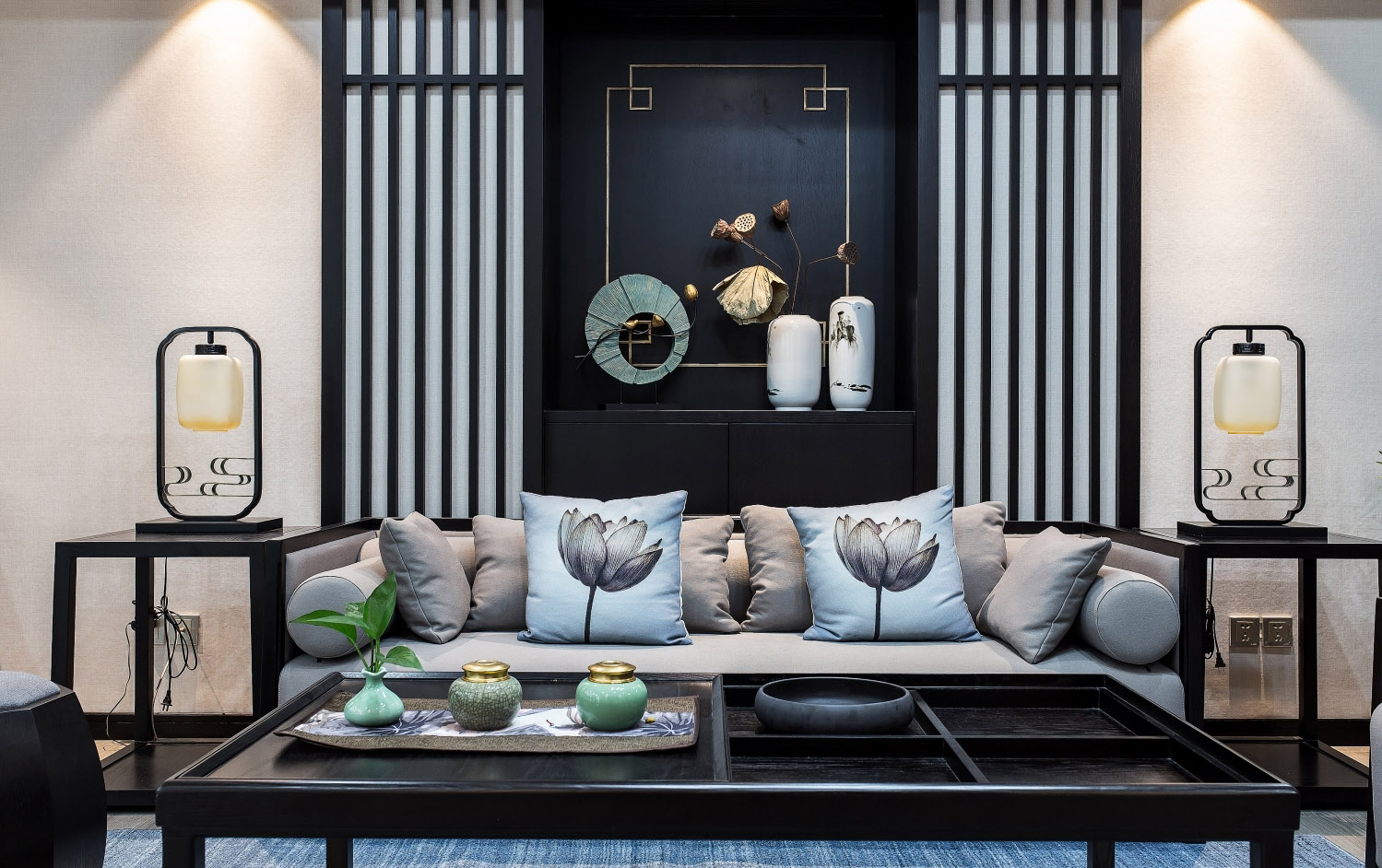 新中式風格家裝設計室內裝修效果圖-客廳
